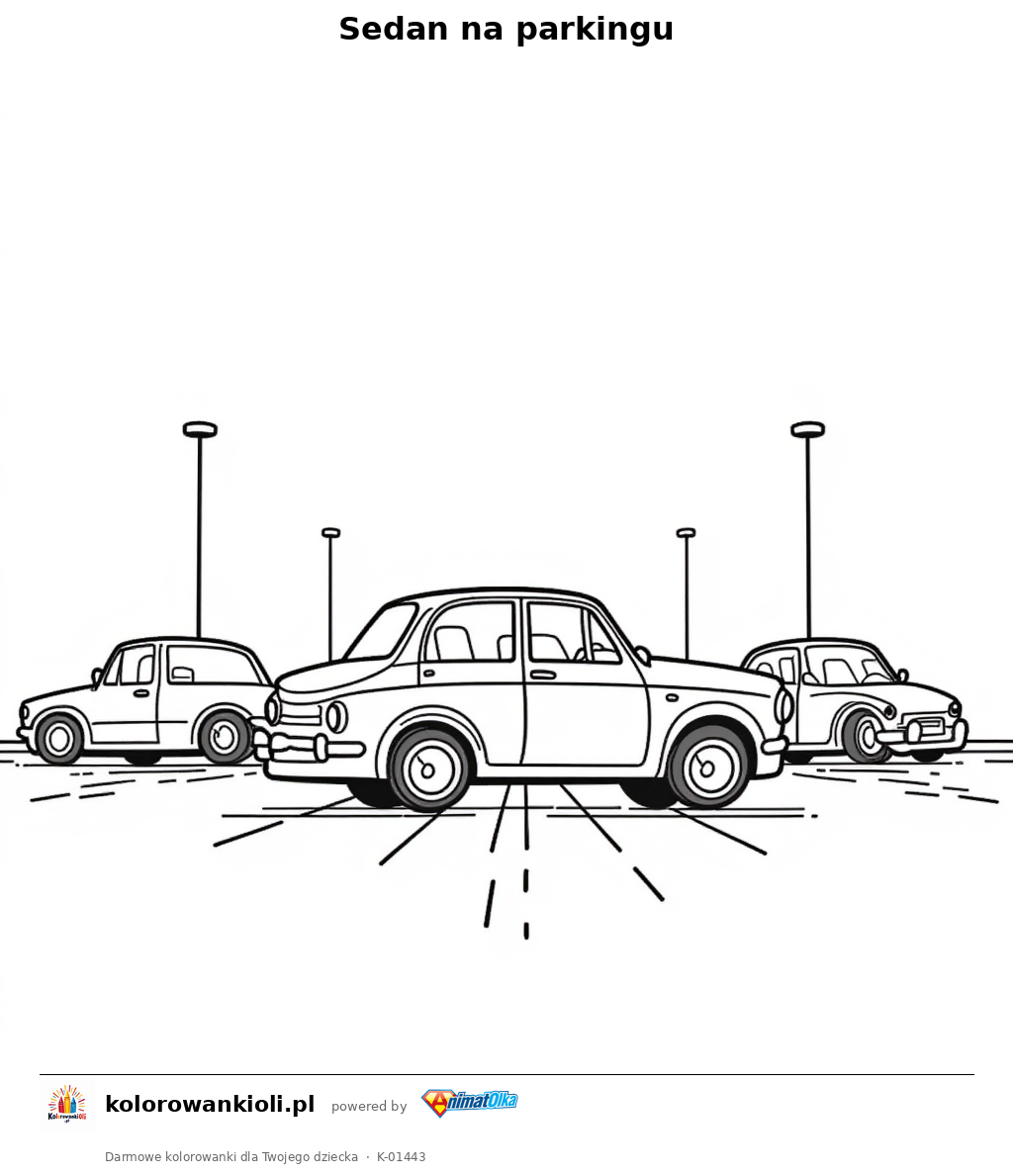 Sedan na parkingu — kolorowanka do wydruku dla dzieci