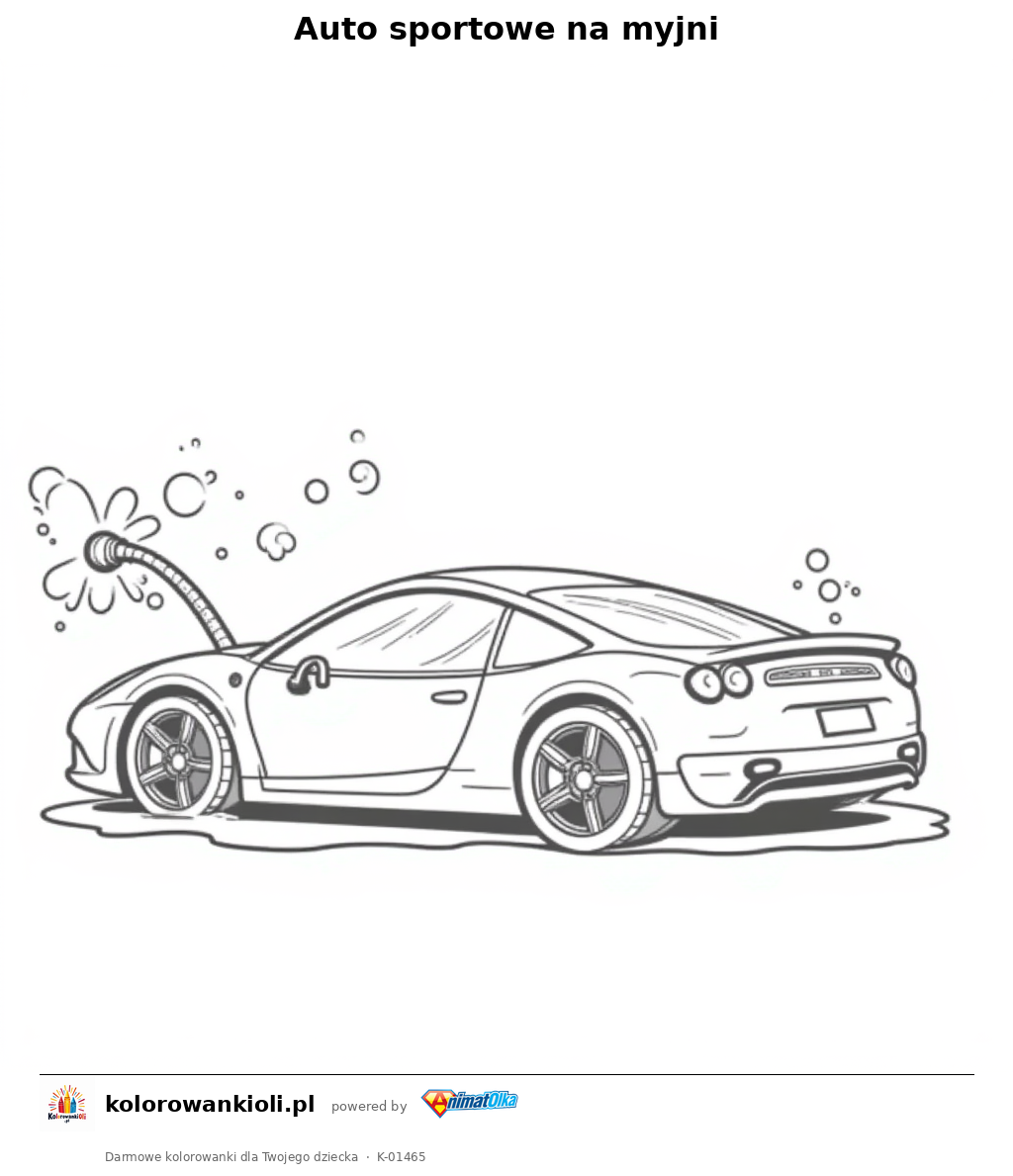 Auto sportowe na myjni — kolorowanka do wydruku dla dzieci