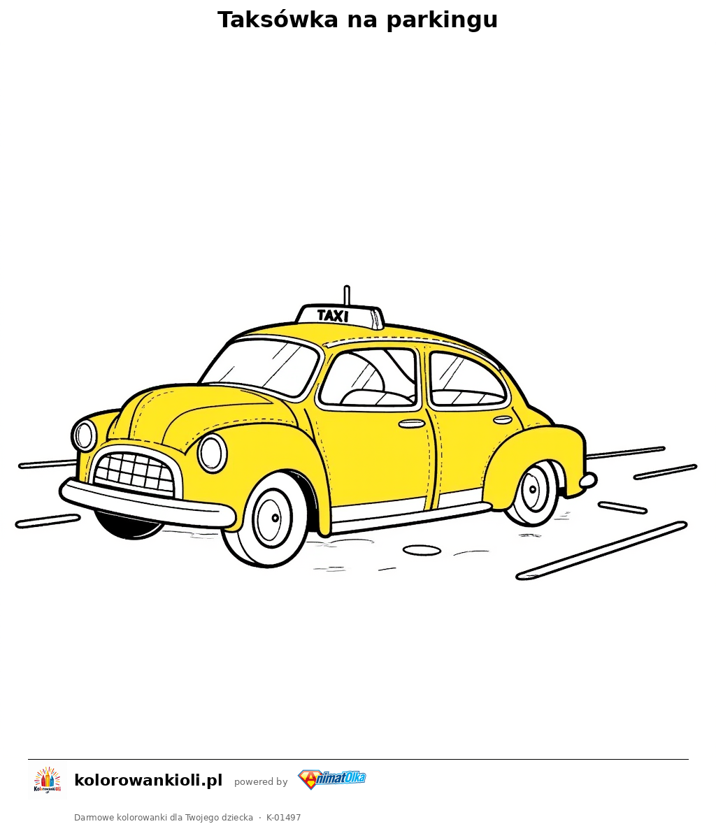 Taksówka na parkingu — kolorowanka do wydruku dla dzieci