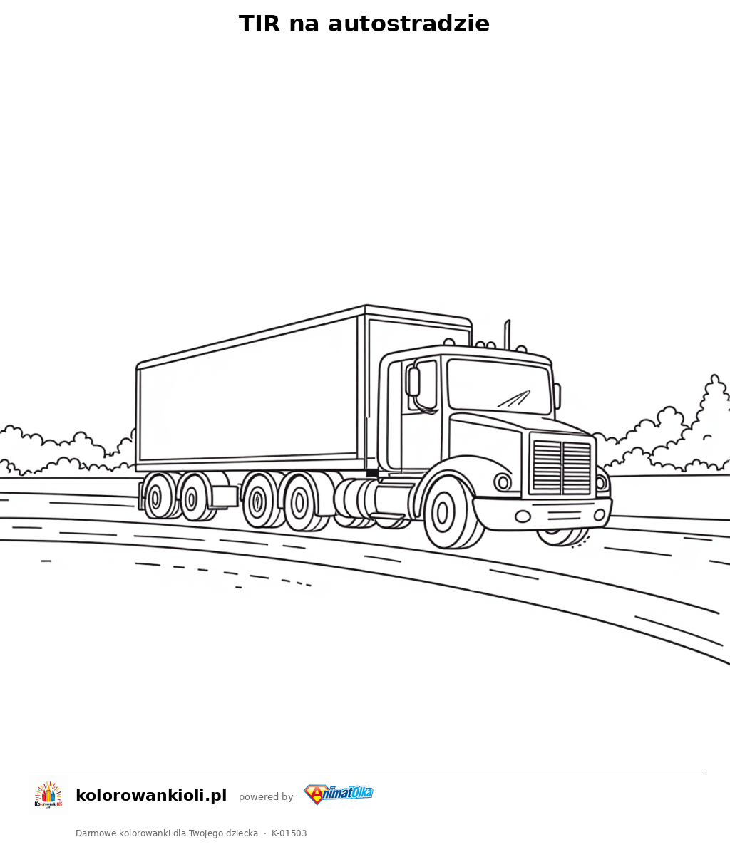 TIR na autostradzie — kolorowanka do wydruku dla dzieci