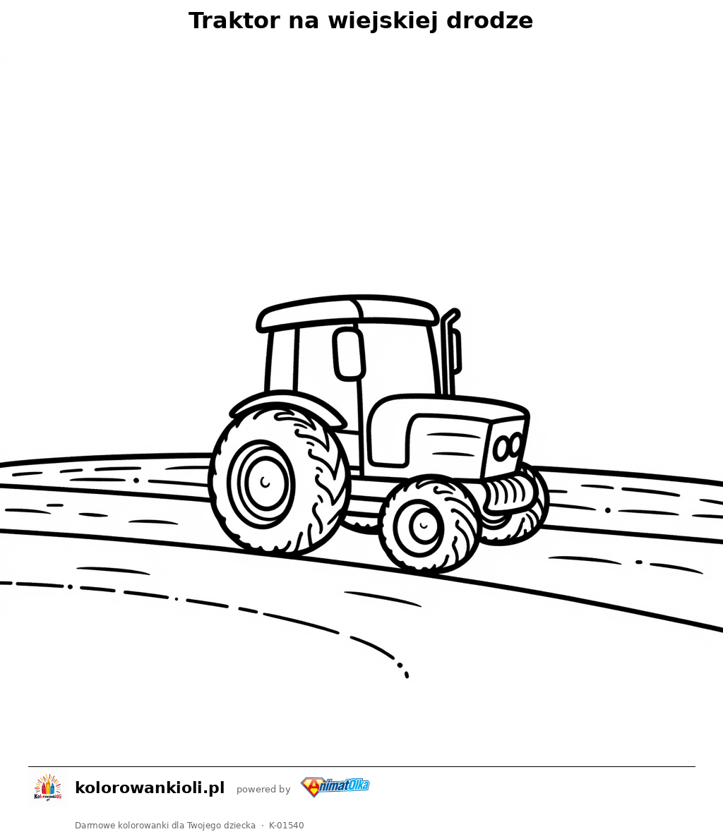 Traktor na wiejskiej drodze — kolorowanka do wydruku dla dzieci