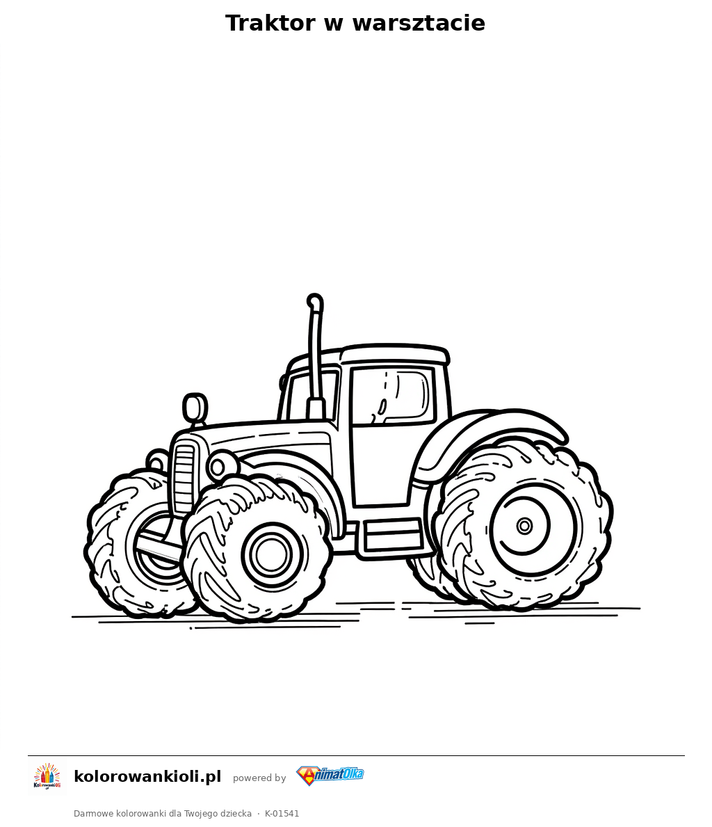 Traktor w warsztacie — kolorowanka do wydruku dla dzieci