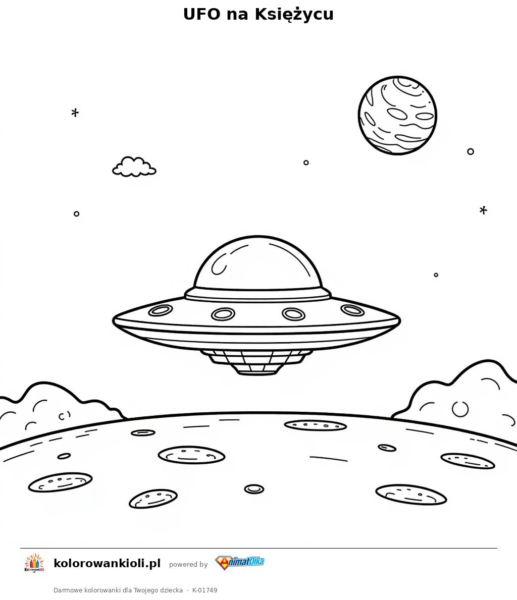 UFO na Księżycu — kolorowanka do wydruku dla dzieci