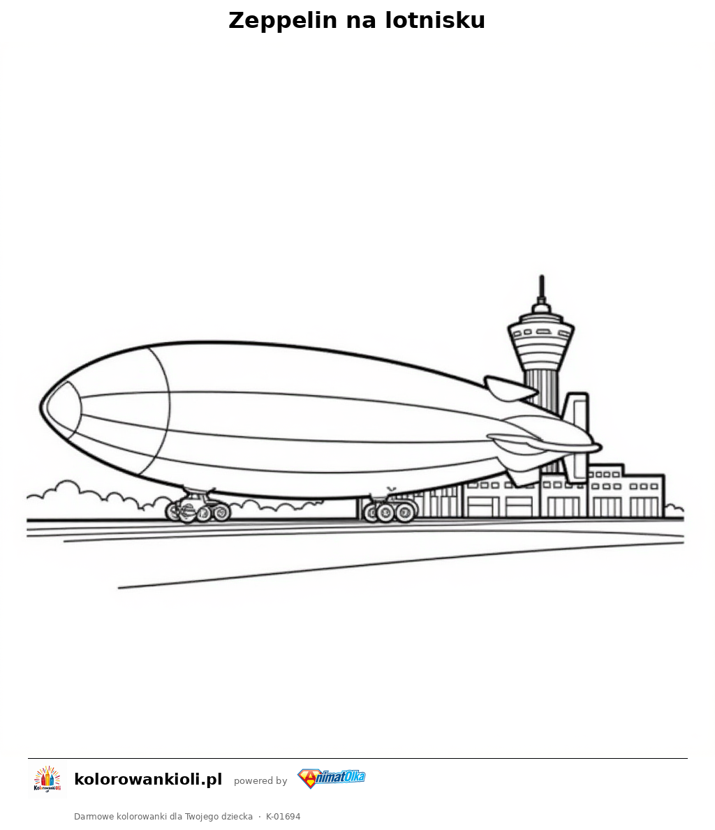 Zeppelin na lotnisku — kolorowanka do wydruku dla dzieci