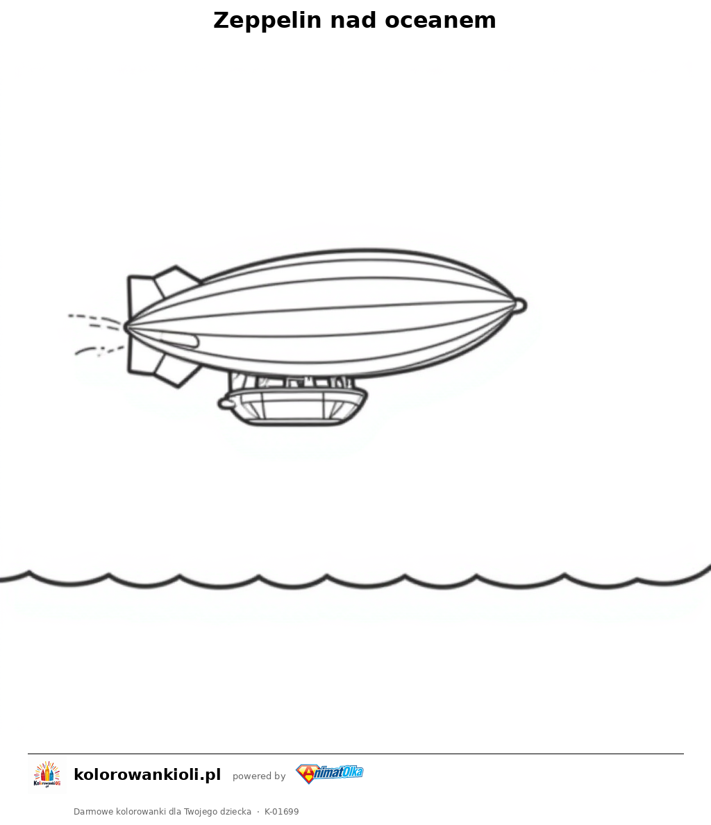 Zeppelin nad oceanem — kolorowanka do wydruku dla dzieci