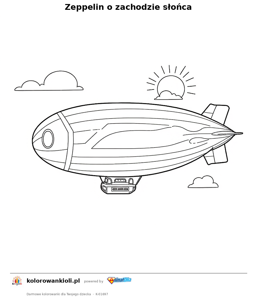 Zeppelin o zachodzie słońca — kolorowanka do wydruku dla dzieci