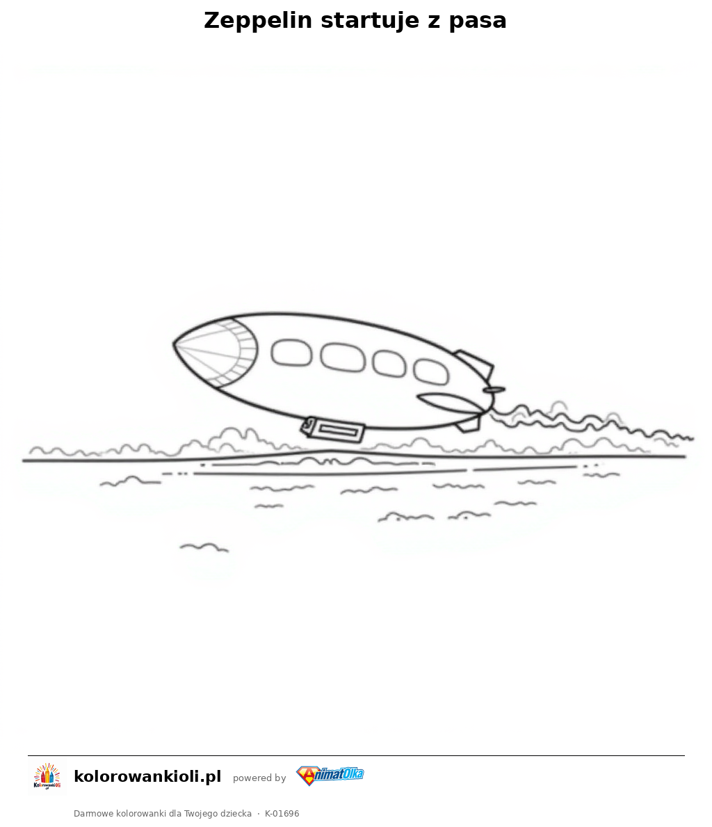 Zeppelin startuje z pasa — kolorowanka do wydruku dla dzieci