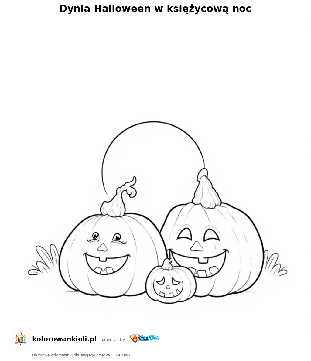 Dynia Halloween w księżycową noc — kolorowanka do wydruku dla dzieci