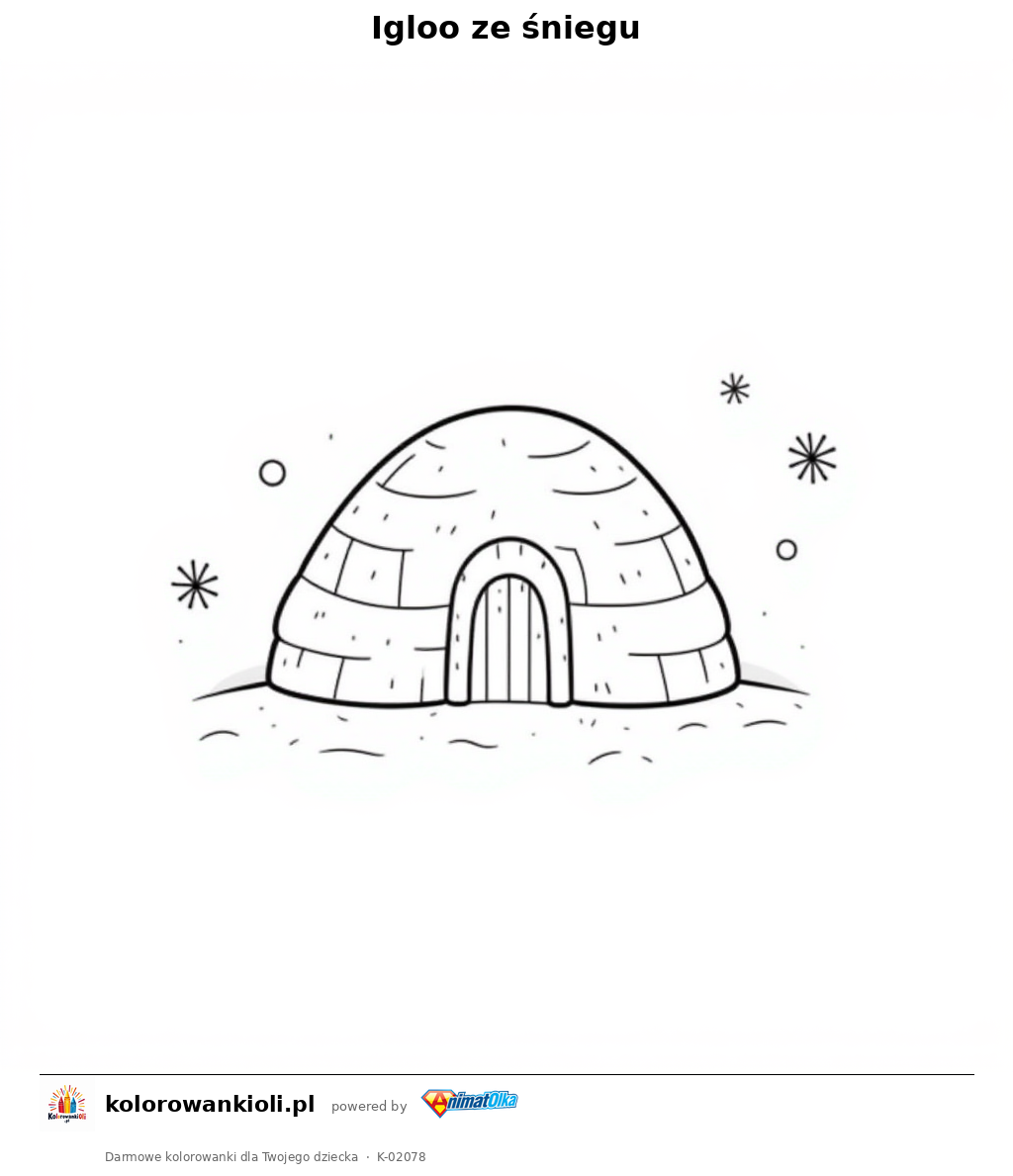 Igloo ze śniegu — kolorowanka do wydruku dla dzieci