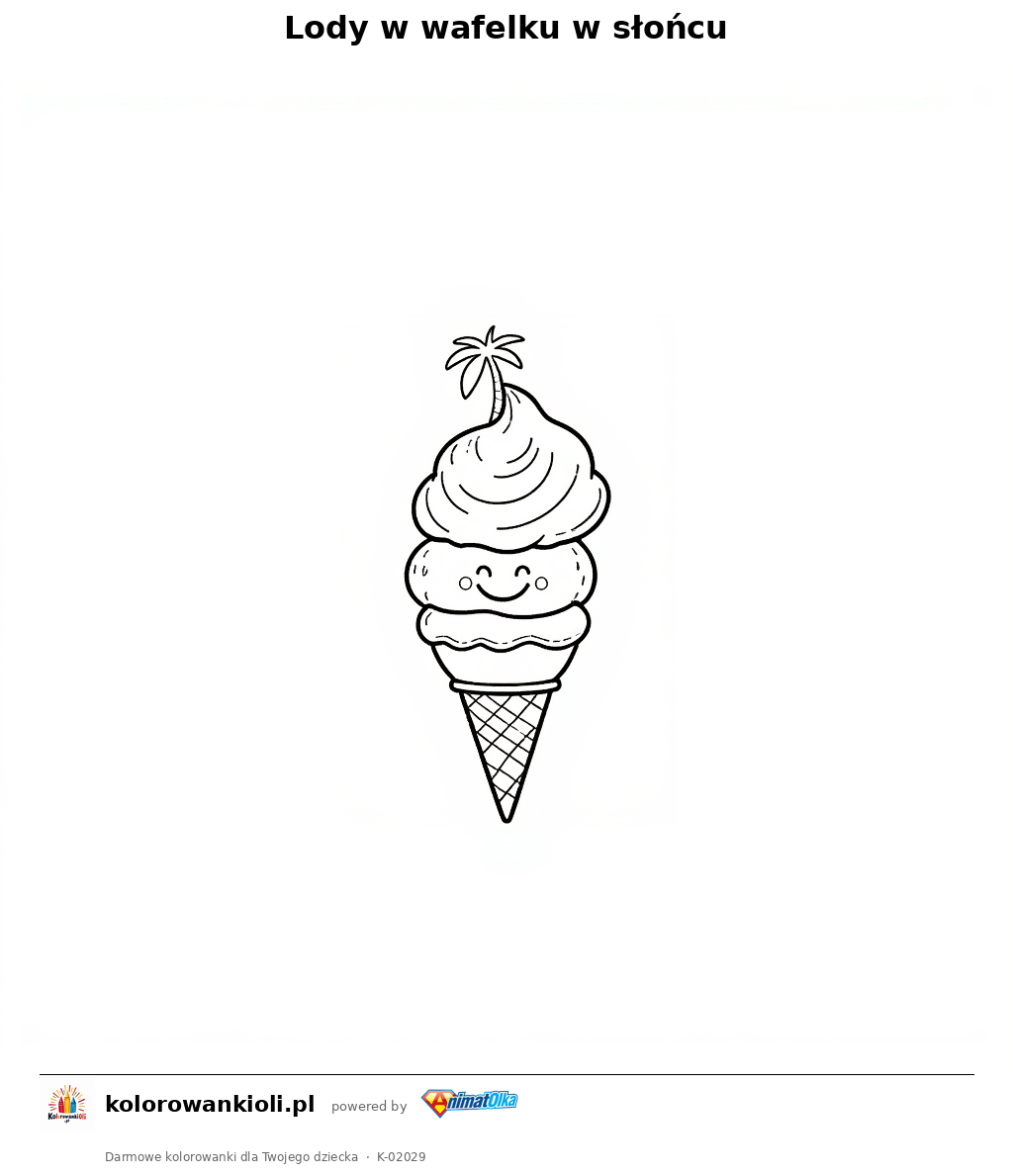 Lody w wafelku w słońcu — kolorowanka do wydruku dla dzieci