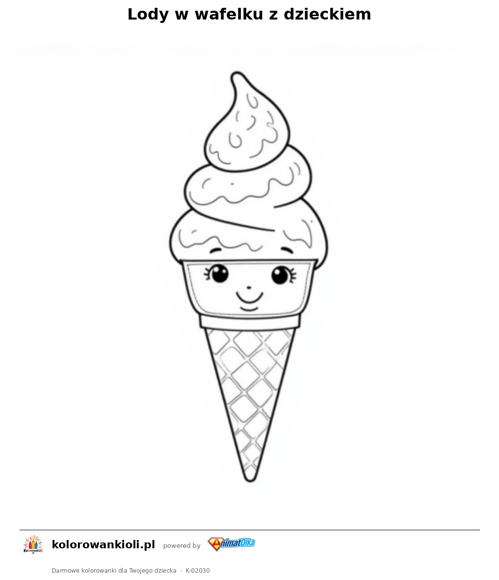 Lody w wafelku z dzieckiem — kolorowanka do wydruku dla dzieci