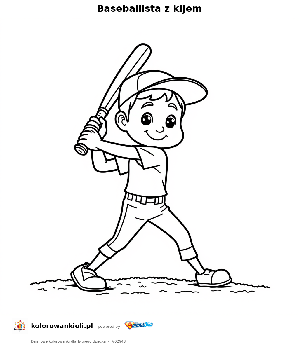 Baseballista z kijem — kolorowanka do wydruku dla dzieci