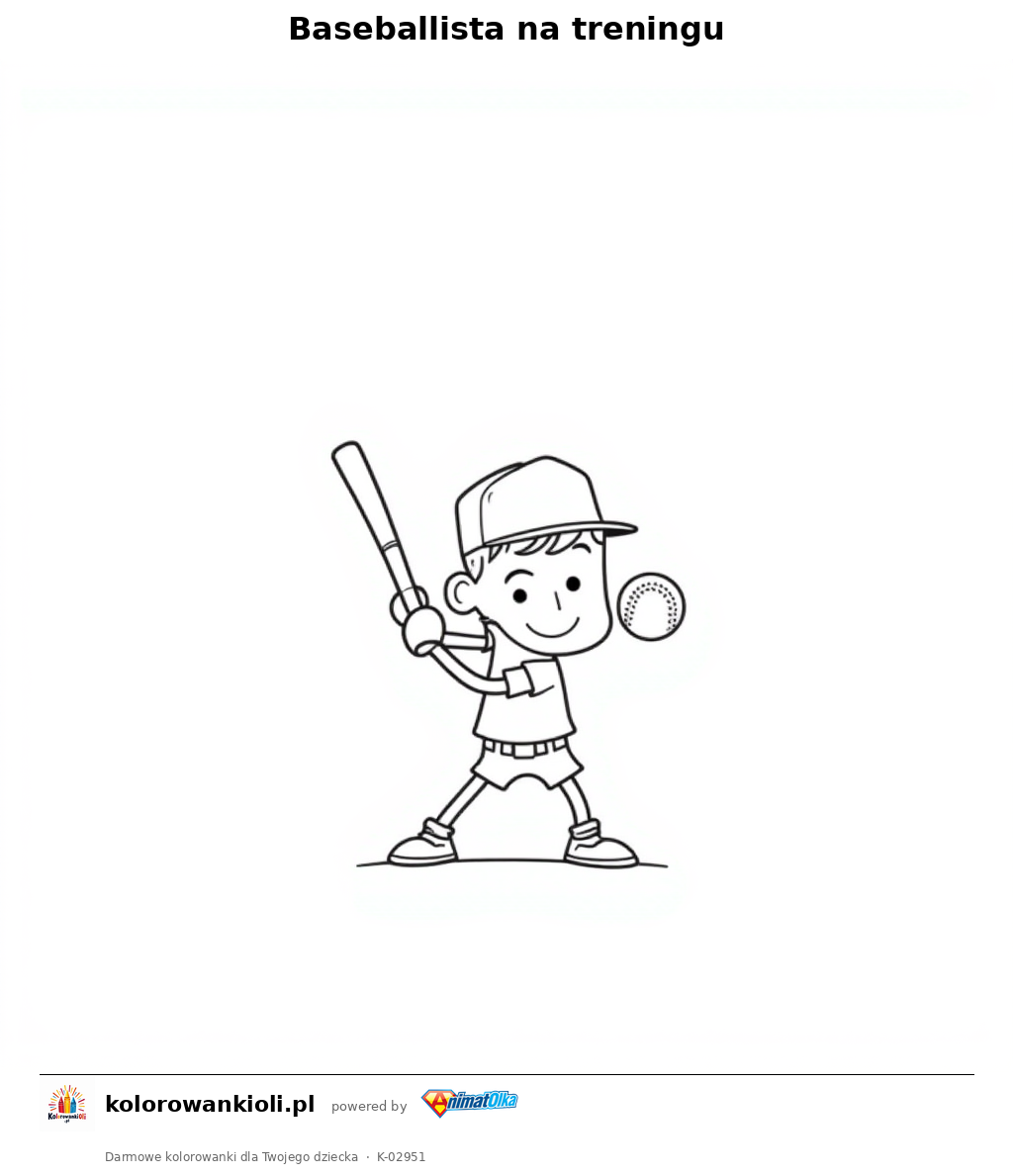 Baseballista na treningu — kolorowanka do wydruku dla dzieci