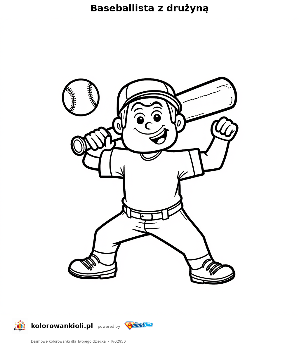 Baseballista z drużyną — kolorowanka do wydruku dla dzieci