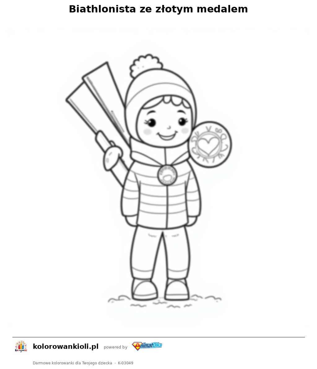 Biathlonista ze złotym medalem — kolorowanka do wydruku dla dzieci