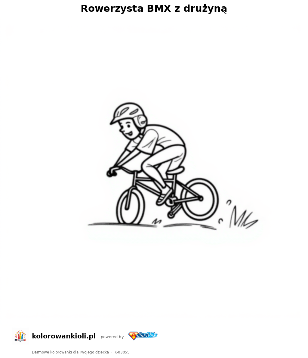 Rowerzysta BMX z drużyną — kolorowanka do wydruku dla dzieci