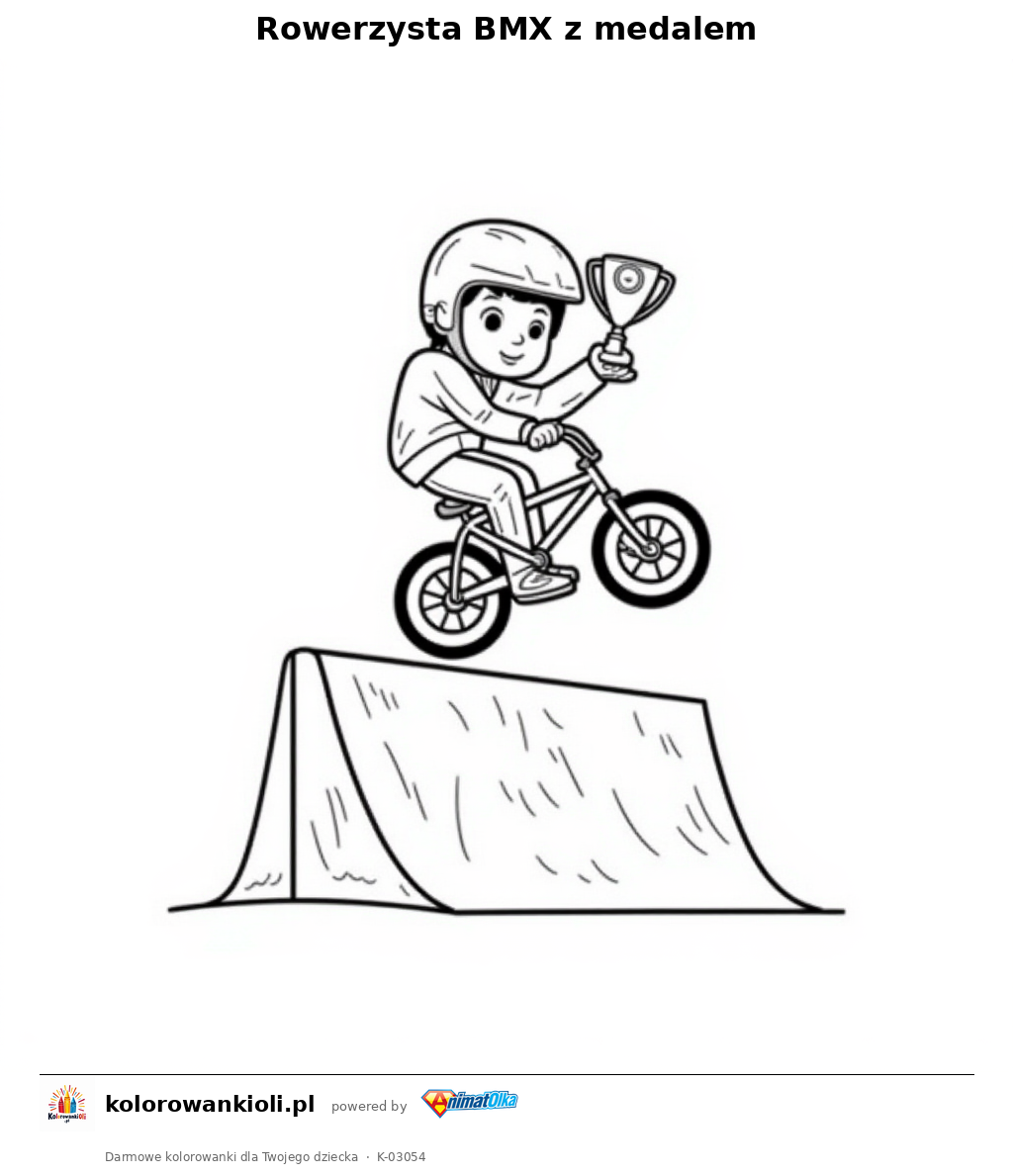 Rowerzysta BMX z medalem — kolorowanka do wydruku dla dzieci