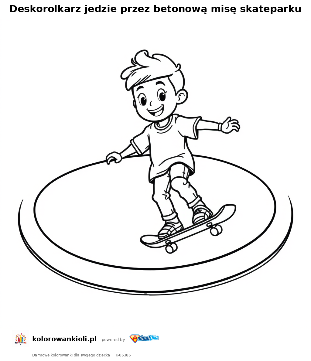 Deskorolkarz jedzie przez betonową misę skateparku — kolorowanka do wydruku dla dzieci