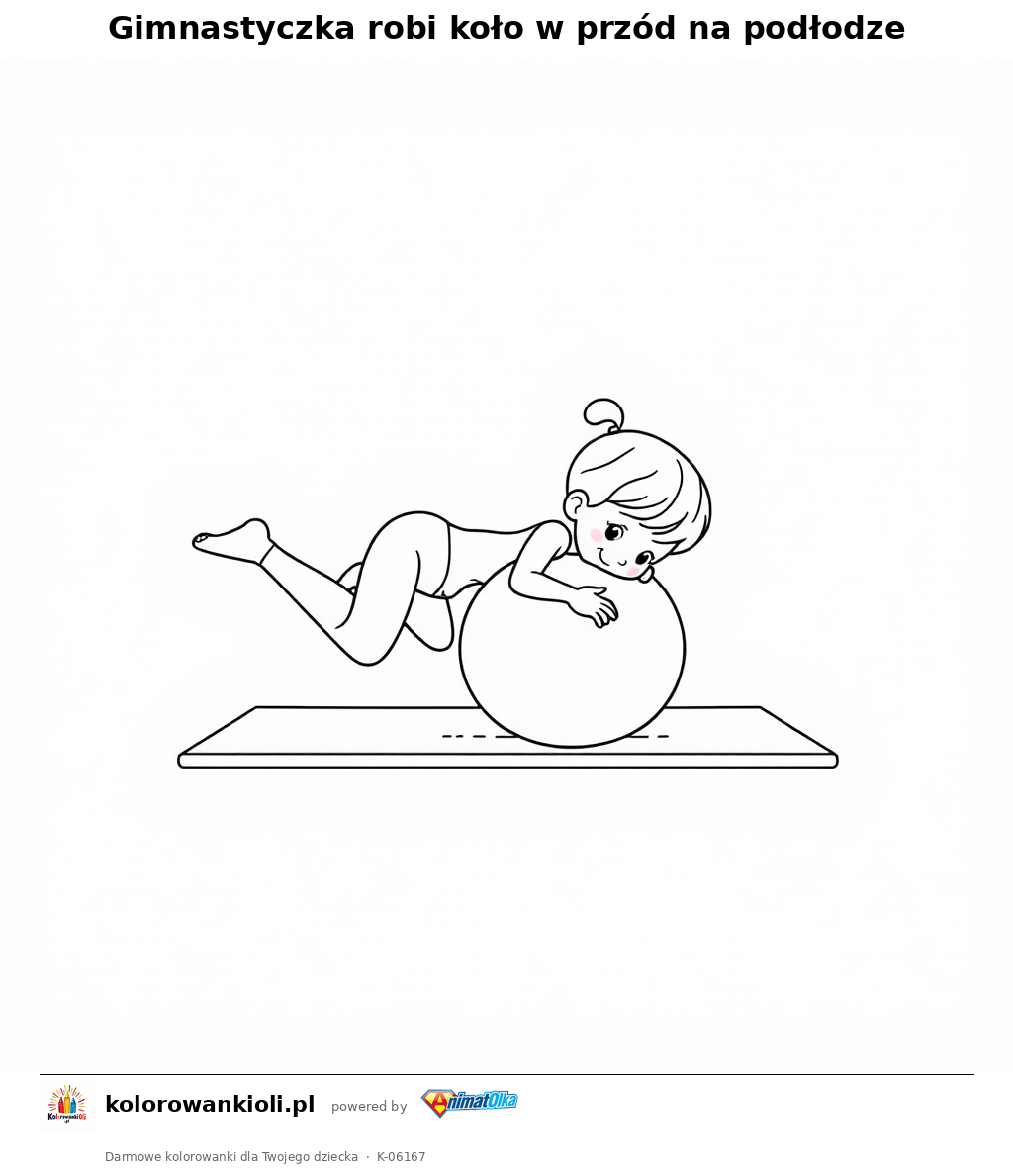 Gimnastyczka robi koło w przód na podłodze — kolorowanka do wydruku dla dzieci
