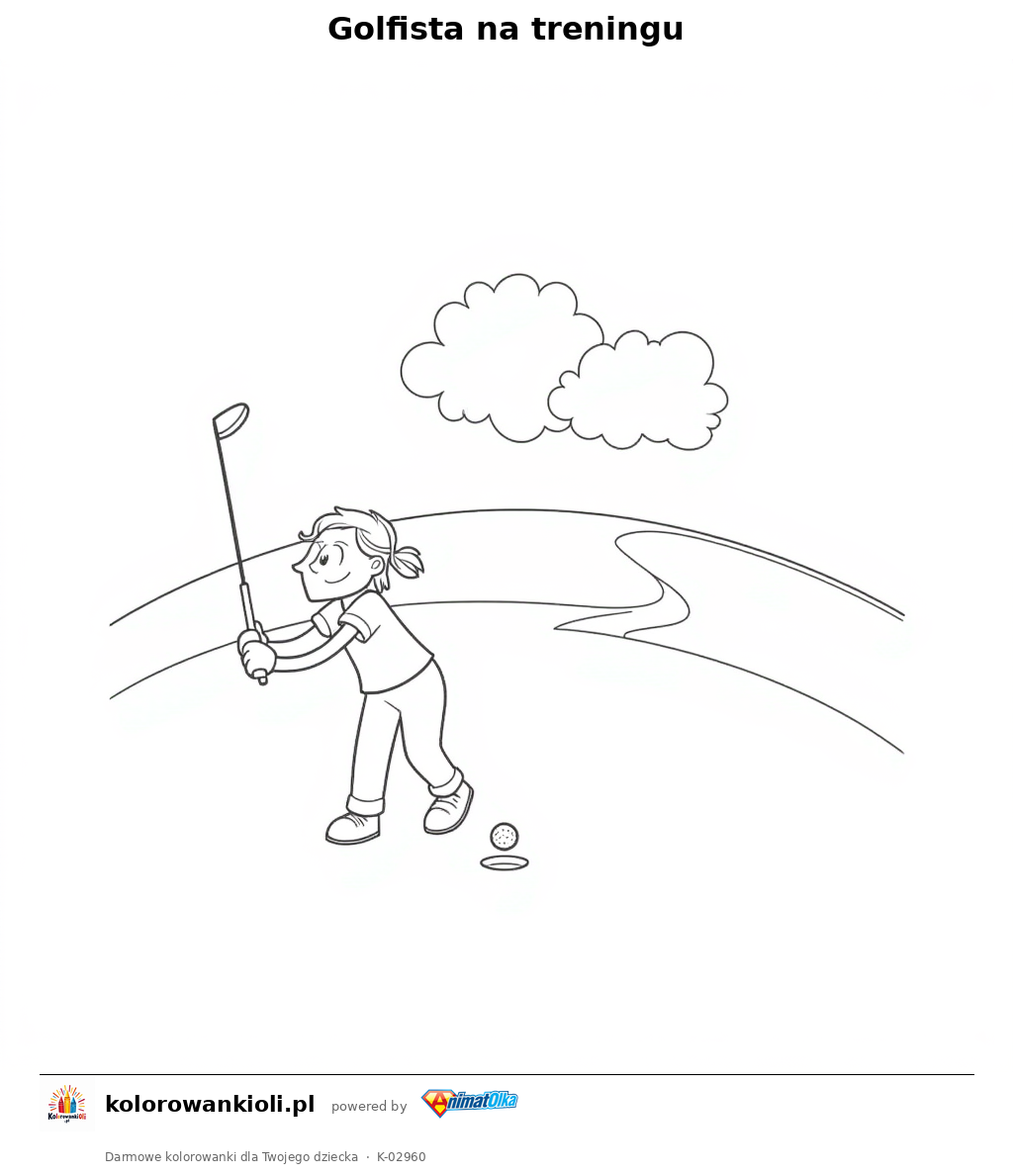Golfista na treningu — kolorowanka do wydruku dla dzieci