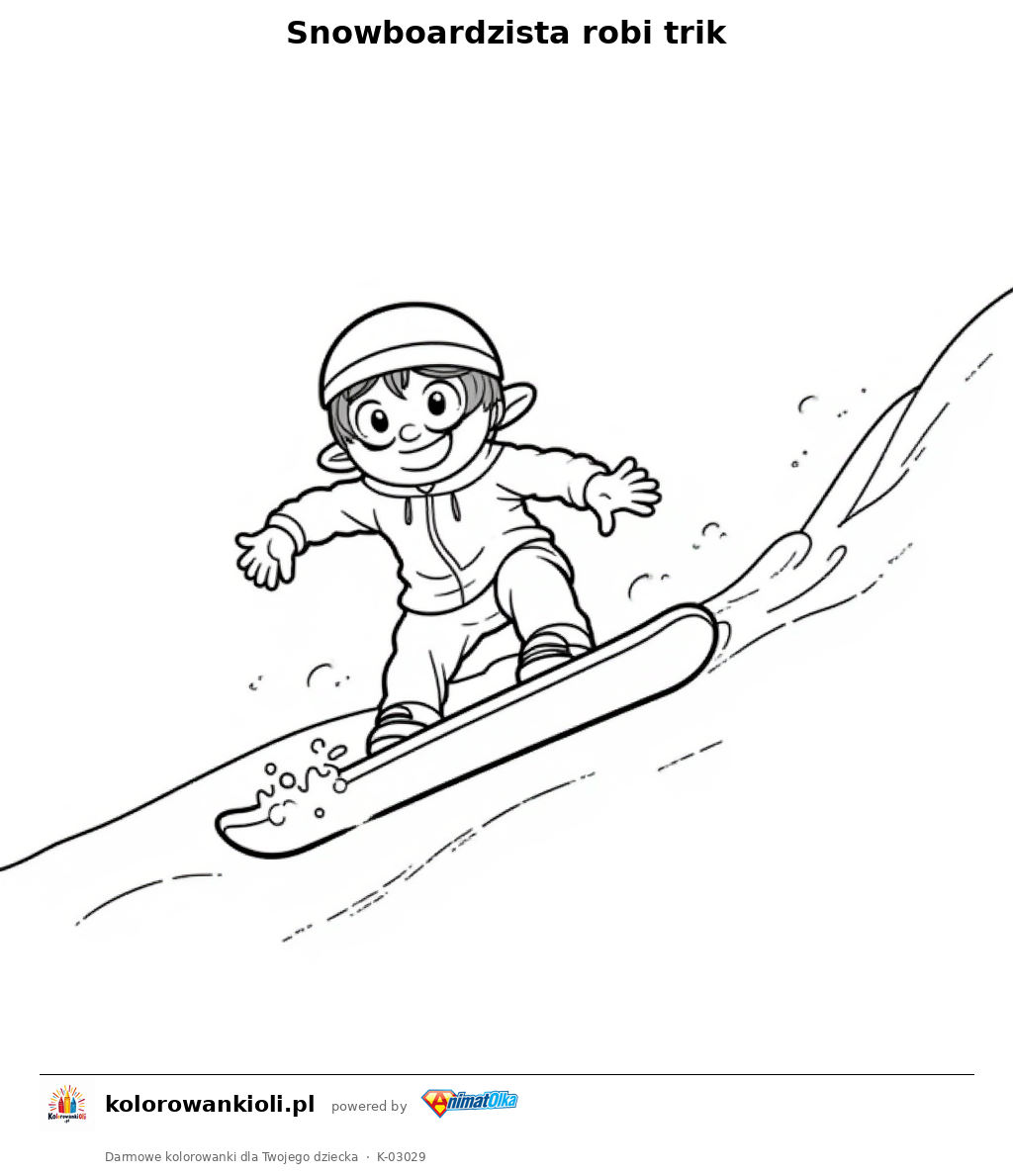 Snowboardzista robi trik — kolorowanka do wydruku dla dzieci