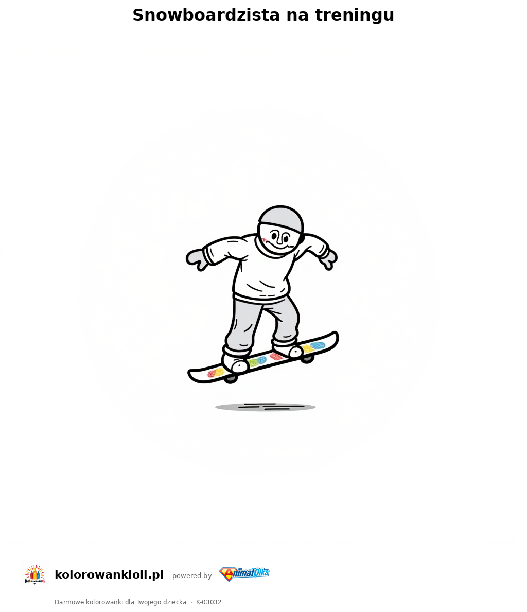 Snowboardzista na treningu — kolorowanka do wydruku dla dzieci