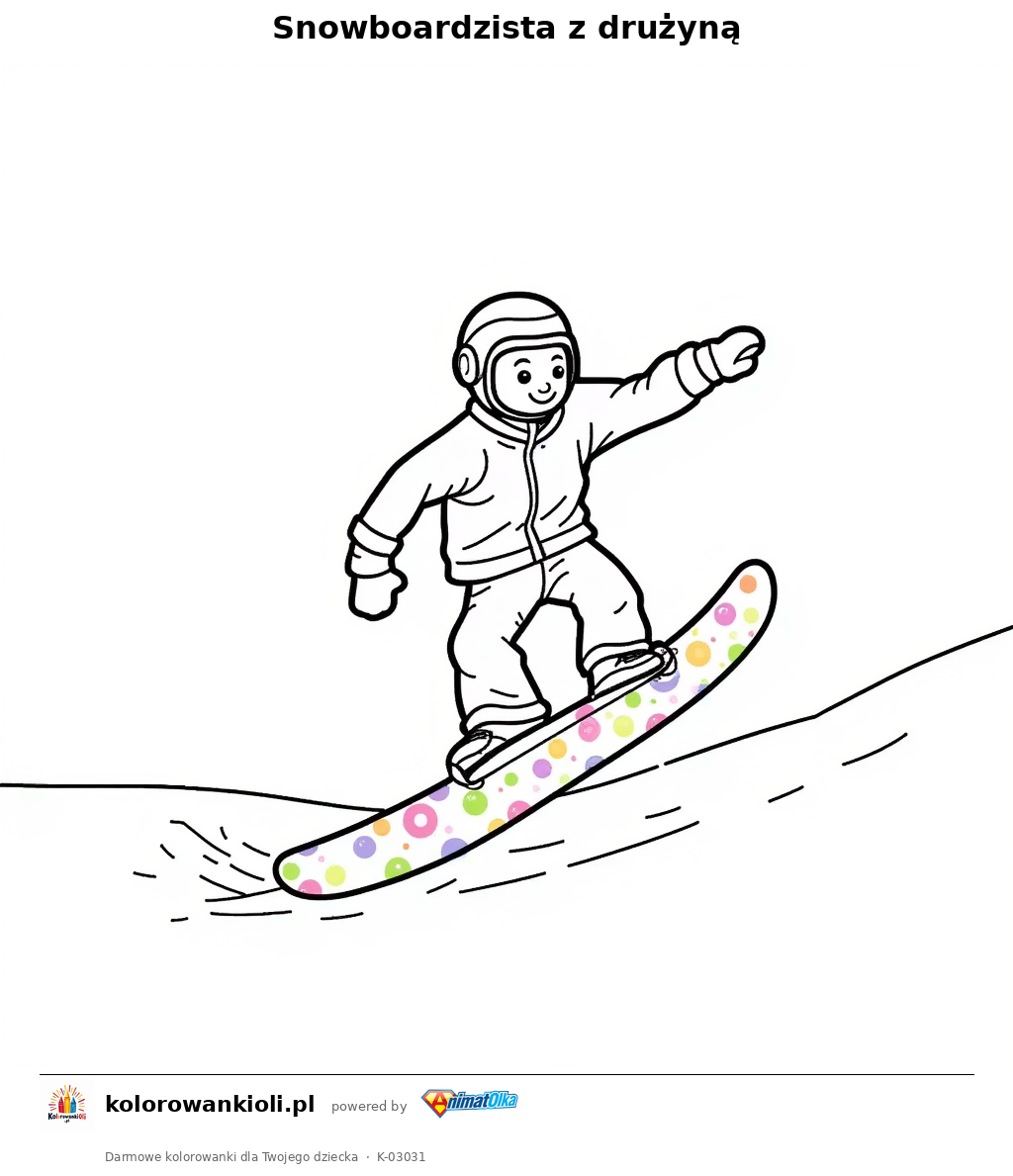 Snowboardzista z drużyną — kolorowanka do wydruku dla dzieci