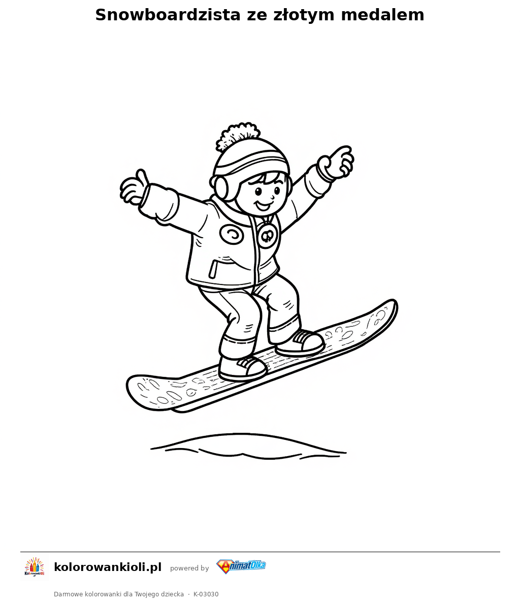 Snowboardzista ze złotym medalem — kolorowanka do wydruku dla dzieci