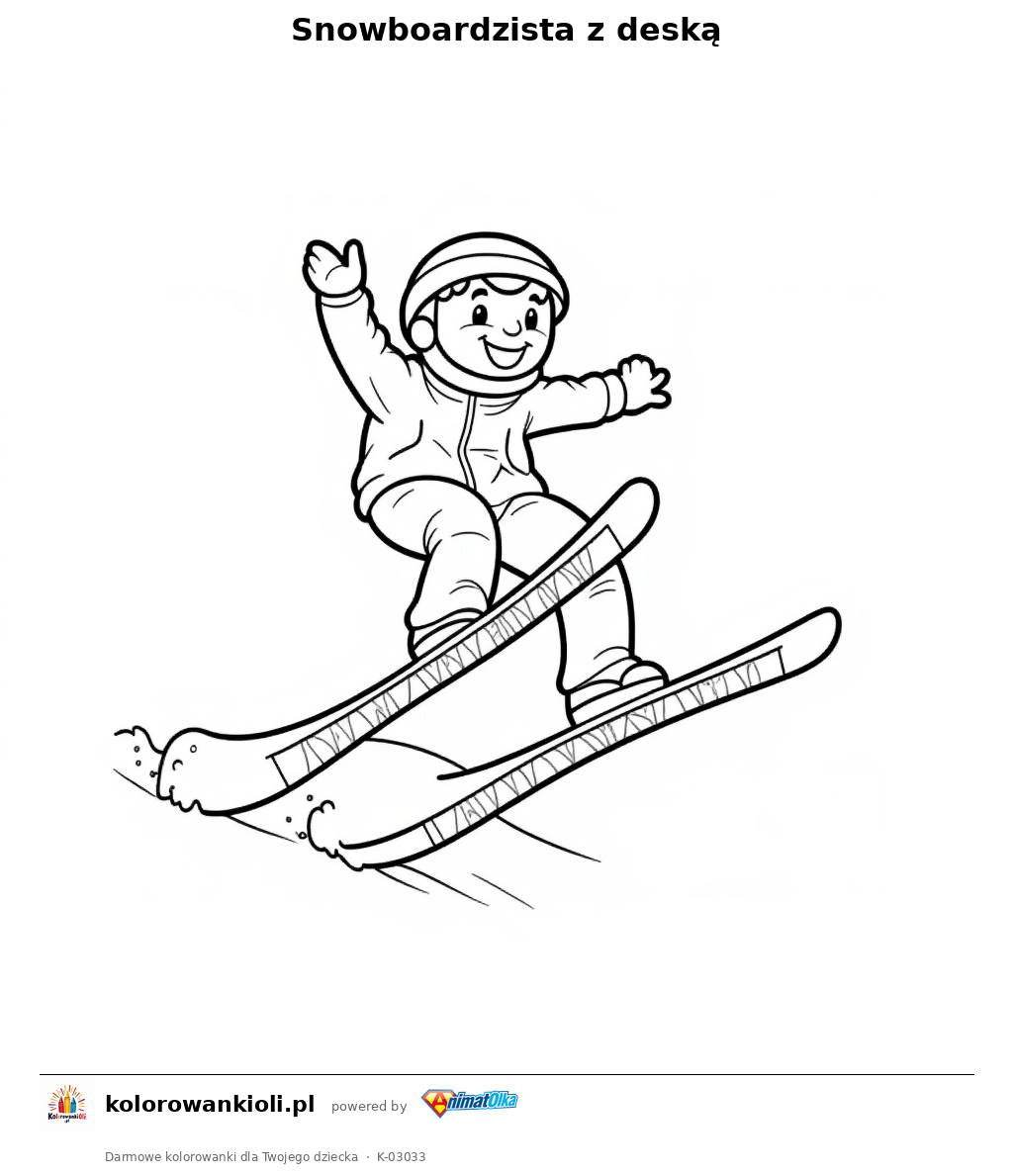 Snowboardzista z deską — kolorowanka do wydruku dla dzieci