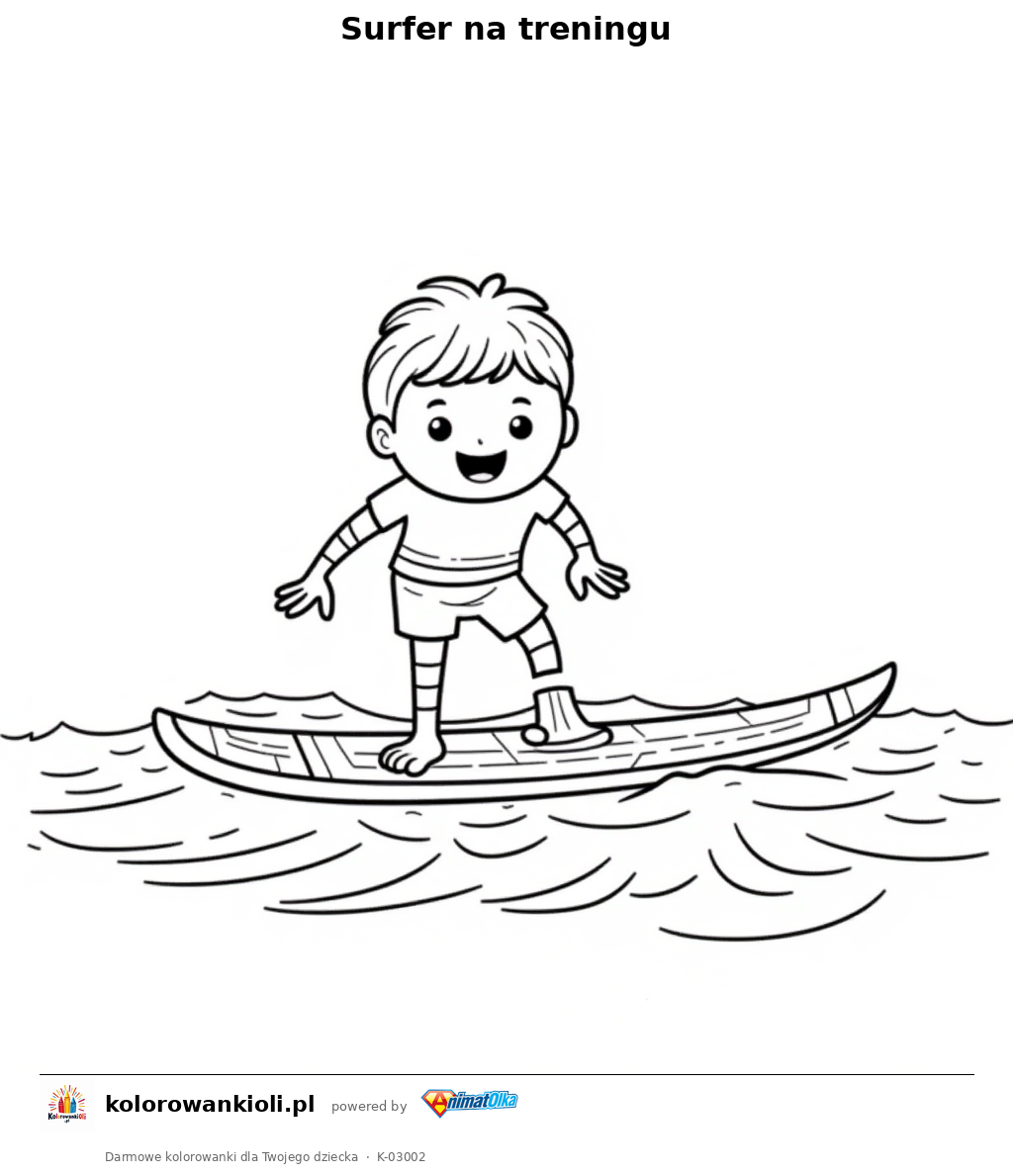 Surfer na treningu — kolorowanka do wydruku dla dzieci