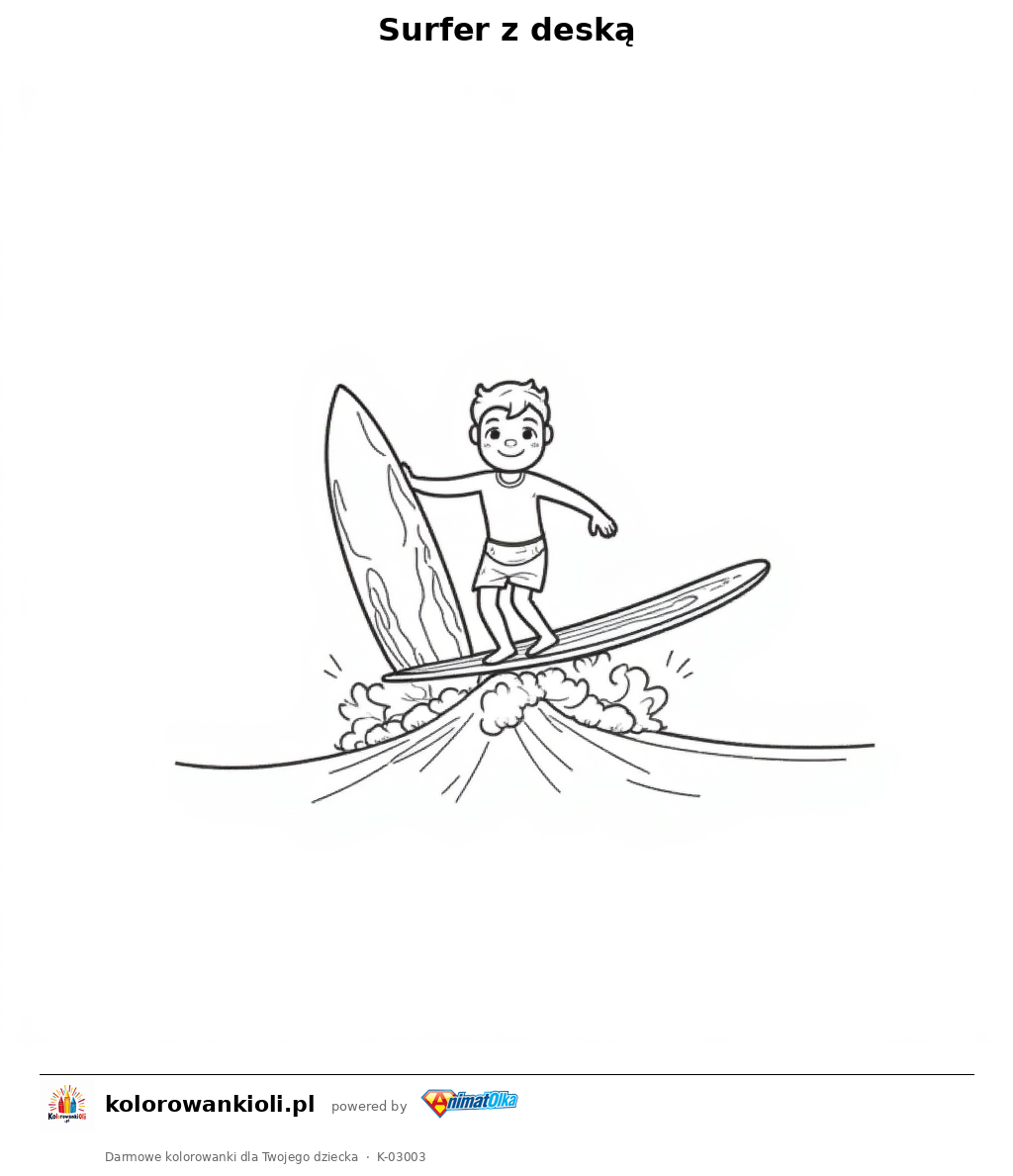 Surfer z deską — kolorowanka do wydruku dla dzieci