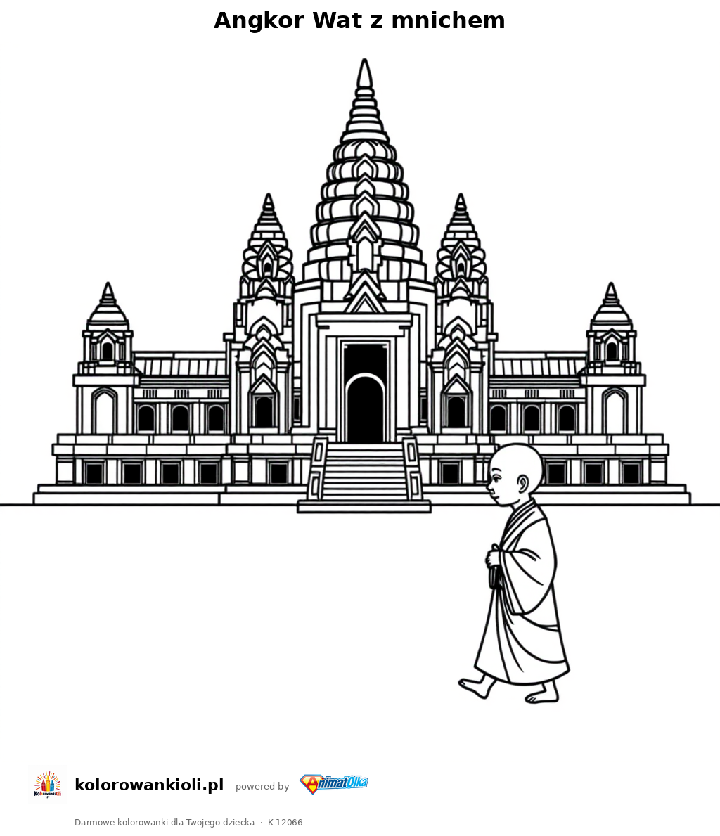 Angkor Wat z mnichem — kolorowanka do wydruku dla dzieci