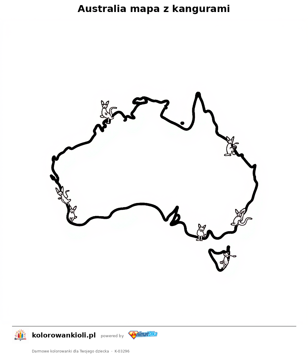 Australia mapa z kangurami — kolorowanka do wydruku dla dzieci