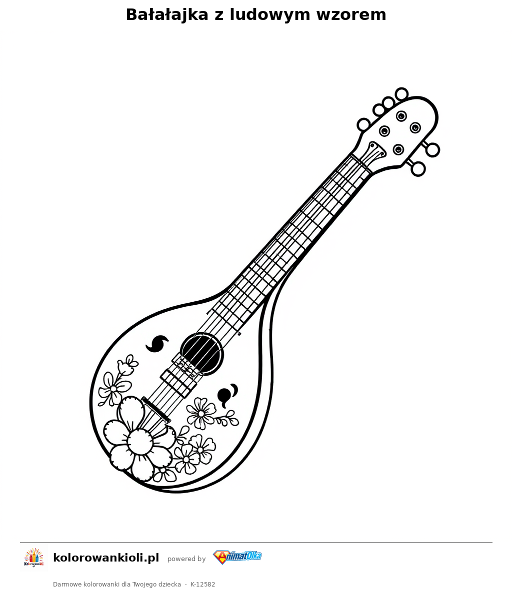 Balalajka z ludowym wzorem — kolorowanka do wydruku dla dzieci