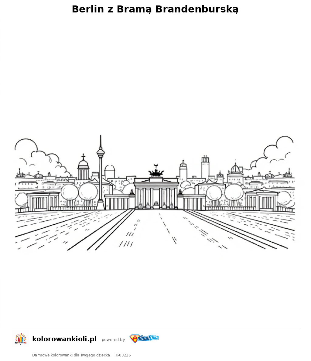 Berlin z Bramą Brandenburską — kolorowanka do wydruku dla dzieci