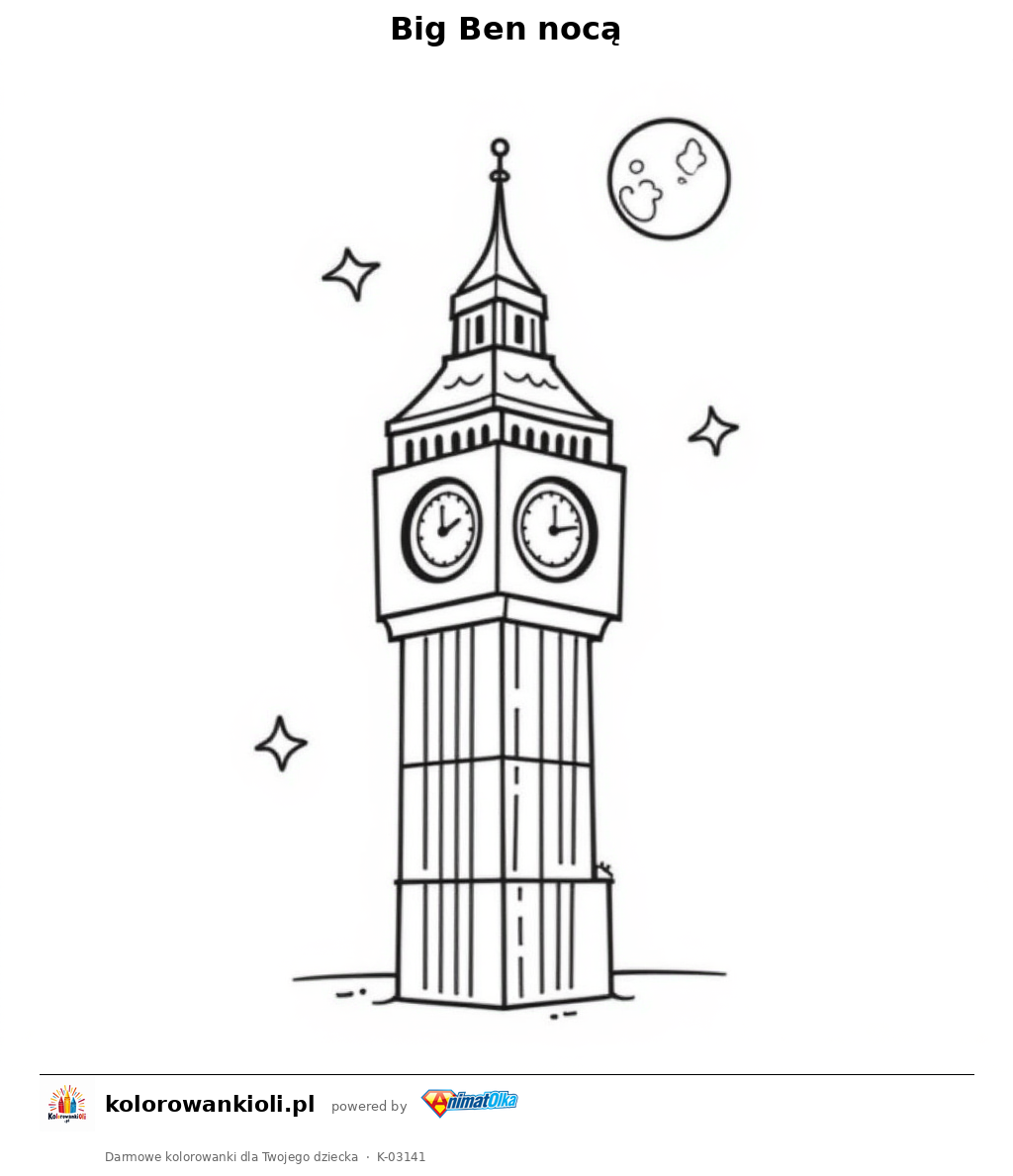 Big Ben nocą — kolorowanka do wydruku dla dzieci