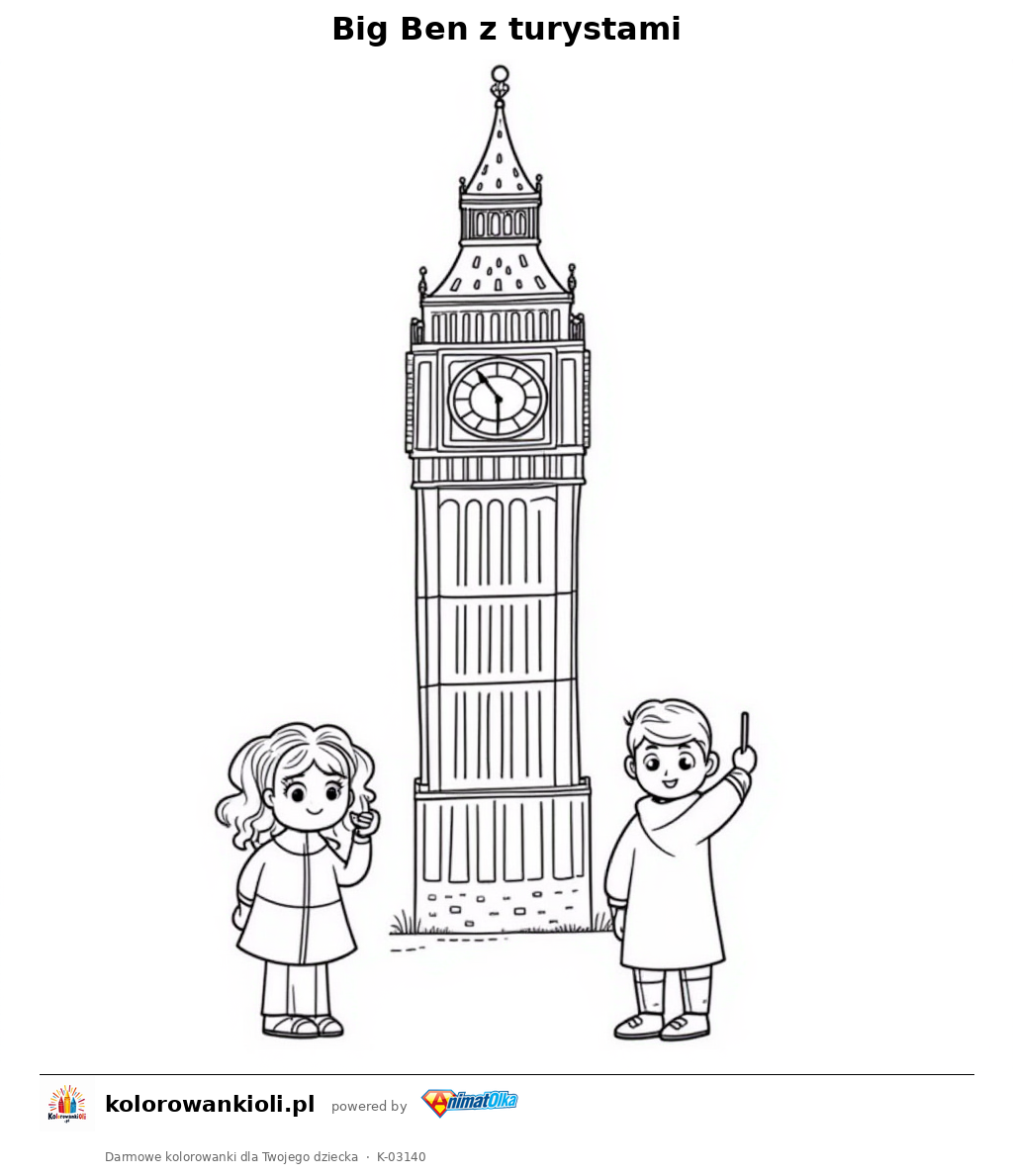 Big Ben z turystami — kolorowanka do wydruku dla dzieci