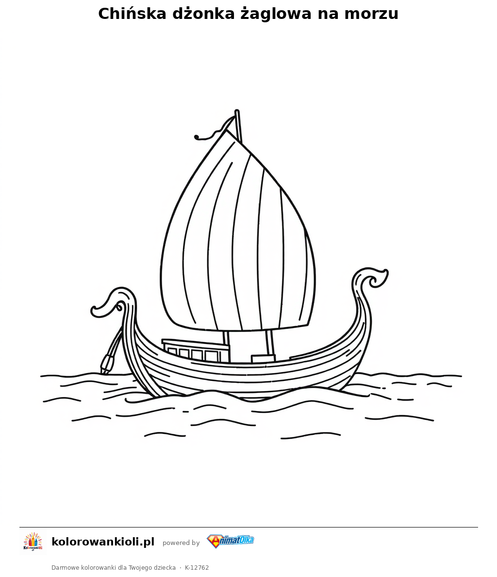 Chinska dzonka zaglowa na morzu — kolorowanka do wydruku dla dzieci