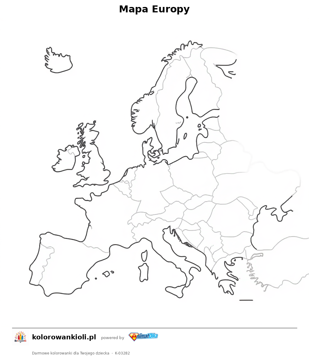 Mapa Europy — kolorowanka do wydruku dla dzieci