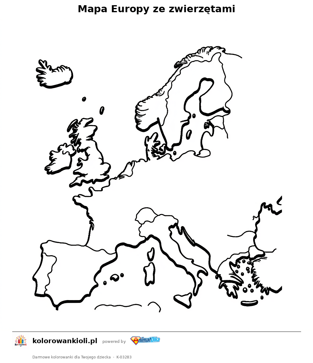 Mapa Europy ze zwierzętami — kolorowanka do wydruku dla dzieci