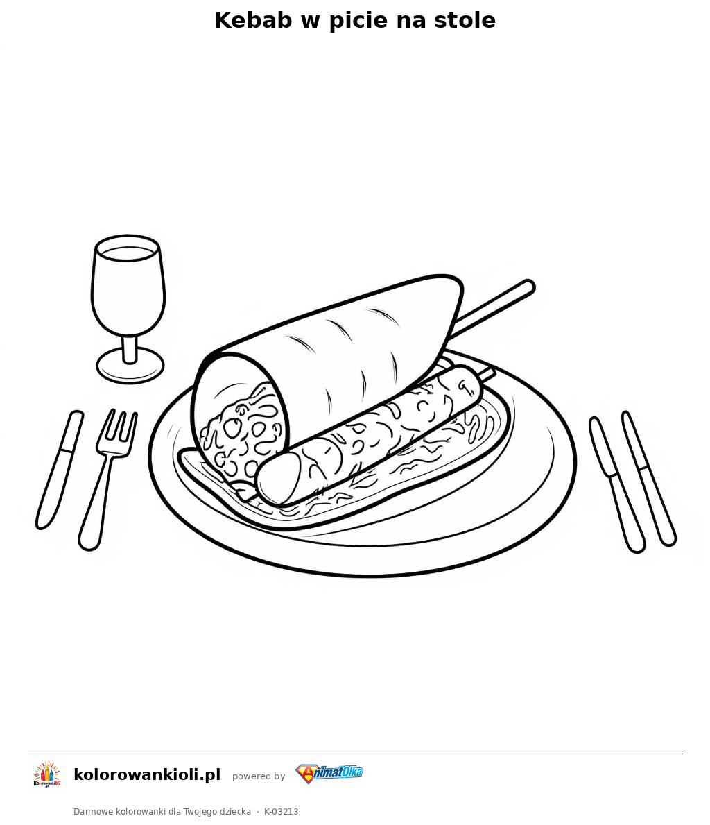 Kebab w picie na stole — kolorowanka do wydruku dla dzieci