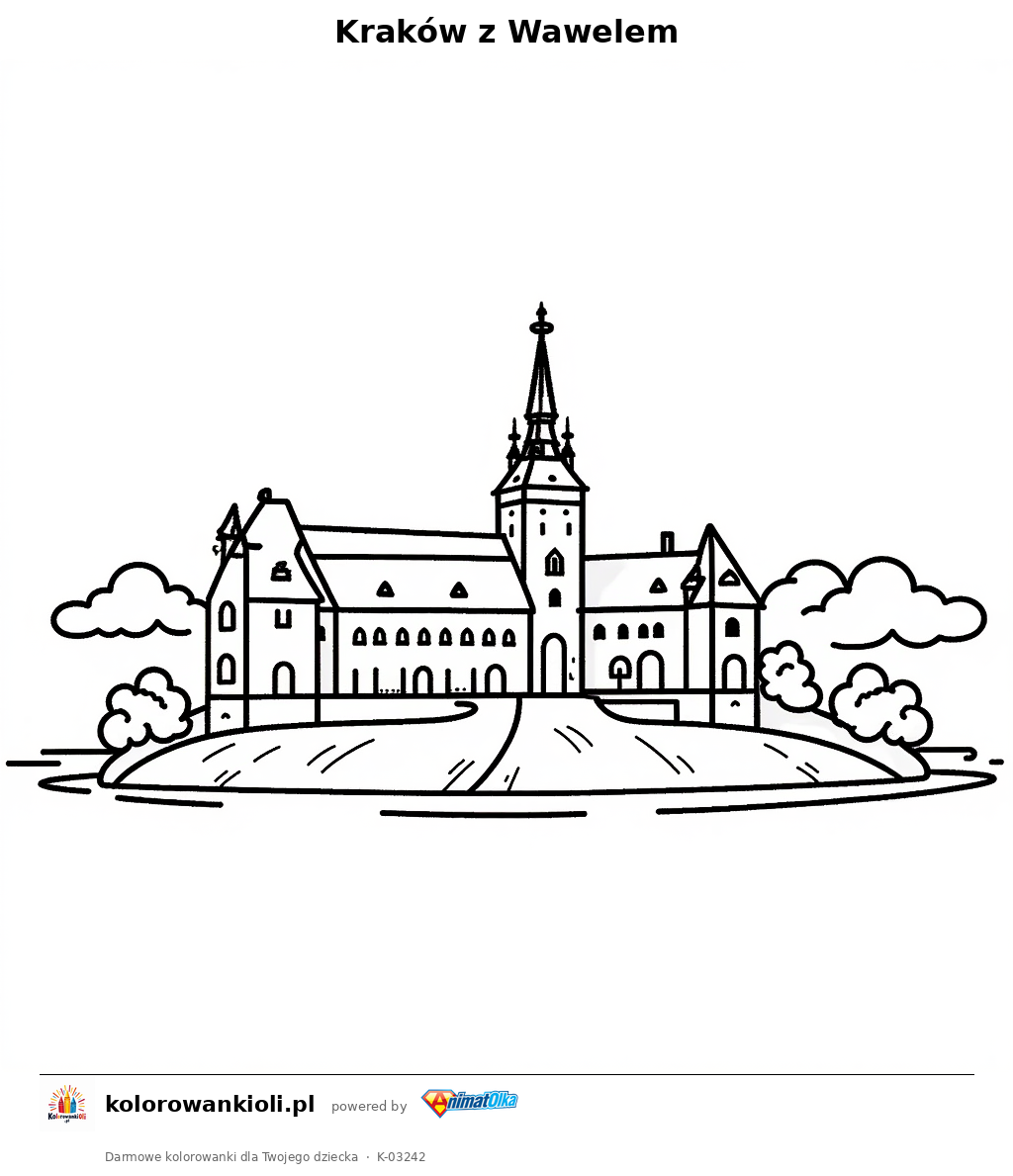 Kraków z Wawelem — kolorowanka do wydruku dla dzieci