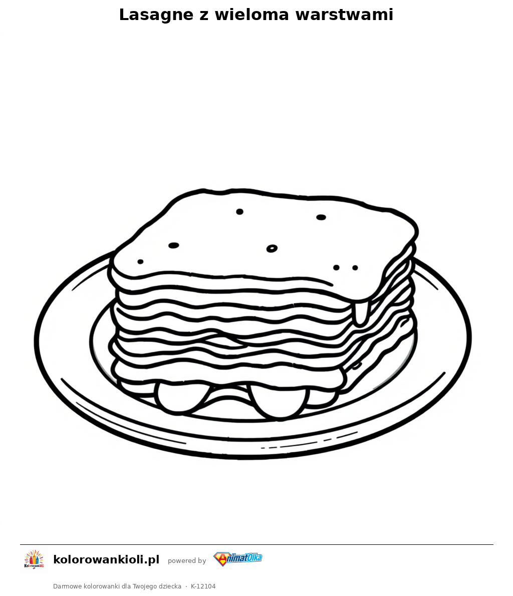 Lasagne z wieloma warstwami — kolorowanka do wydruku dla dzieci