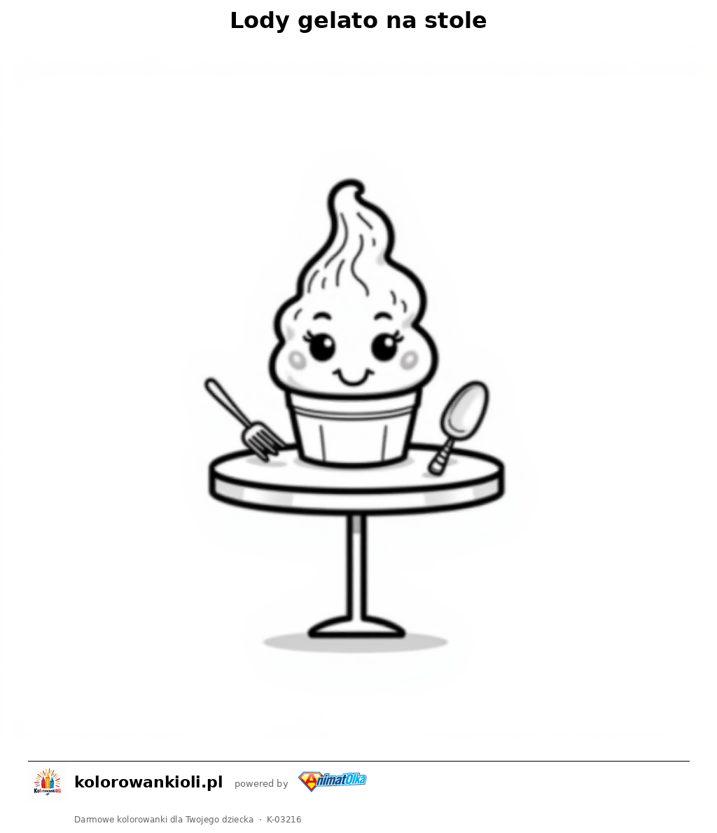 Lody gelato na stole — kolorowanka do wydruku dla dzieci