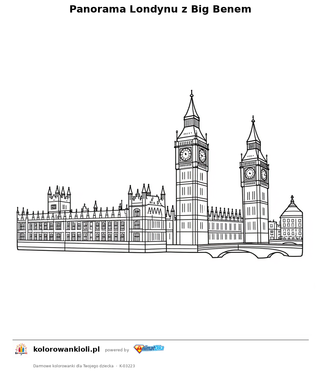 Panorama Londynu z Big Benem — kolorowanka do wydruku dla dzieci