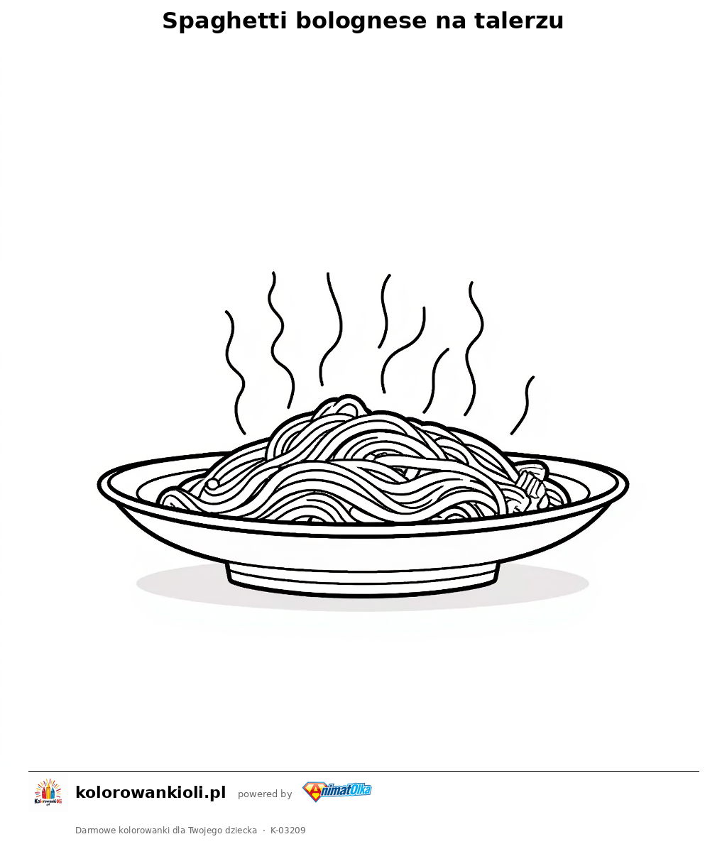 Spaghetti bolognese na talerzu — kolorowanka do wydruku dla dzieci