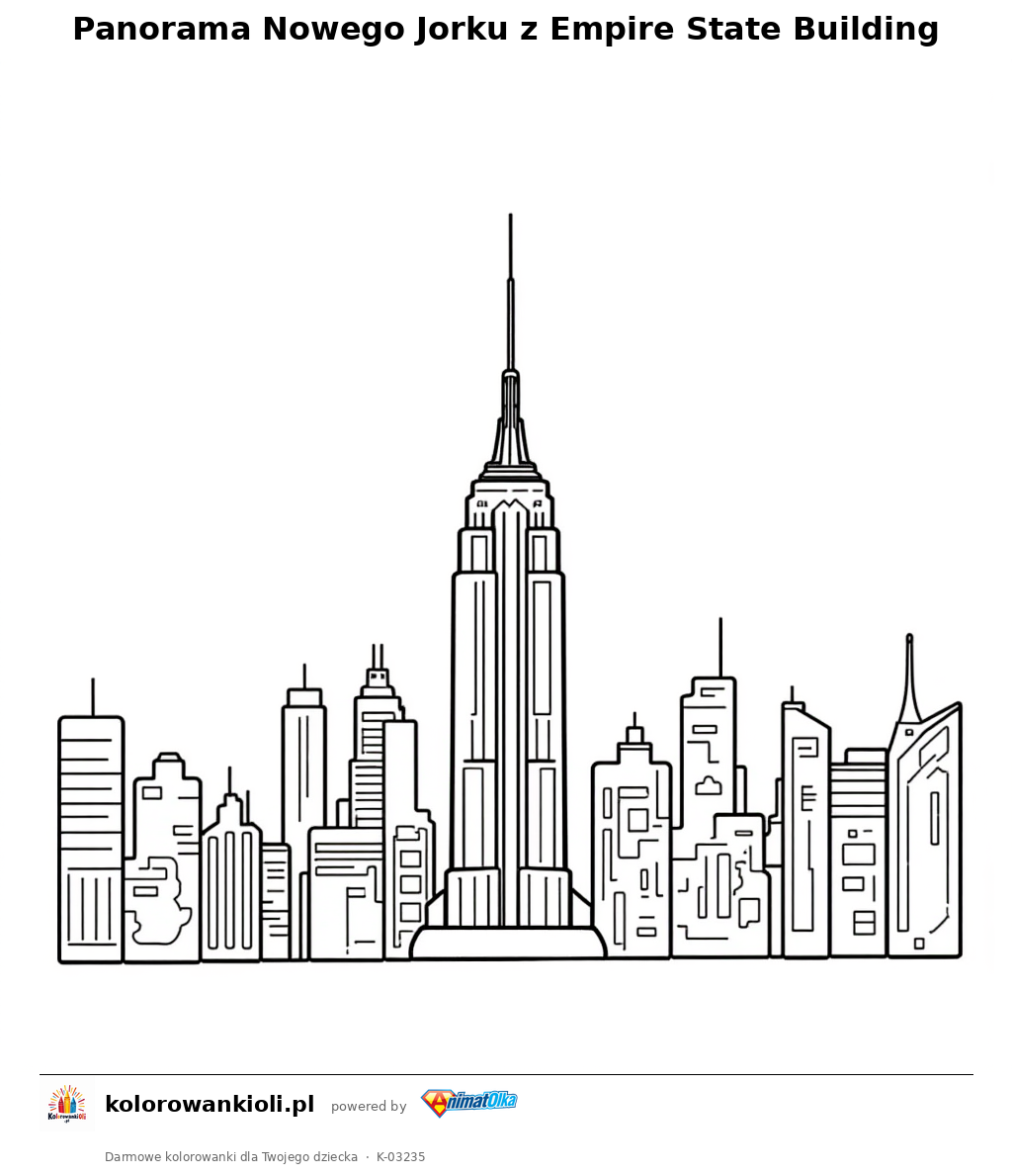 Panorama Nowego Jorku z Empire State Building — kolorowanka do wydruku dla dzieci