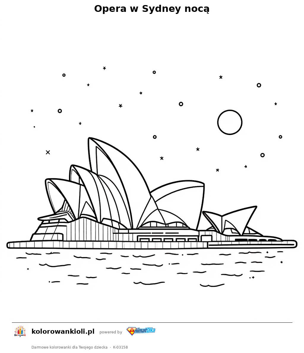 Opera w Sydney nocą — kolorowanka do wydruku dla dzieci