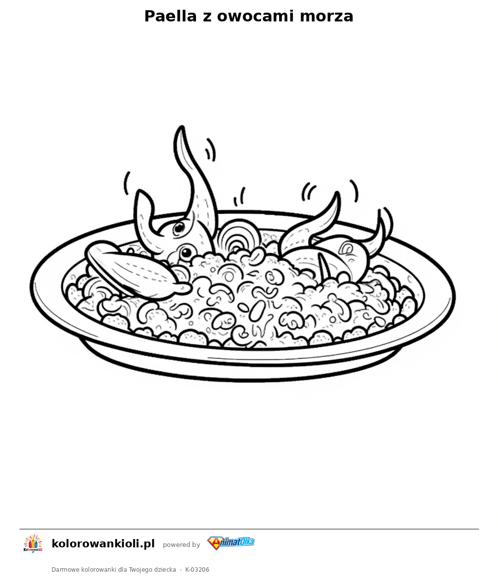 Paella z owocami morza — kolorowanka do wydruku dla dzieci