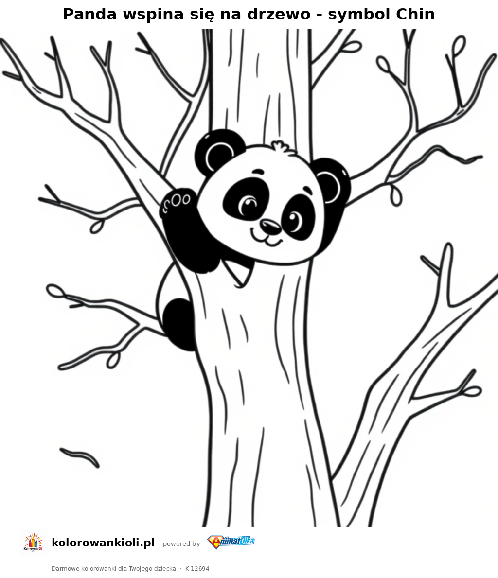 Panda wspina sie na drzewo - symbol Chin — kolorowanka do wydruku dla dzieci